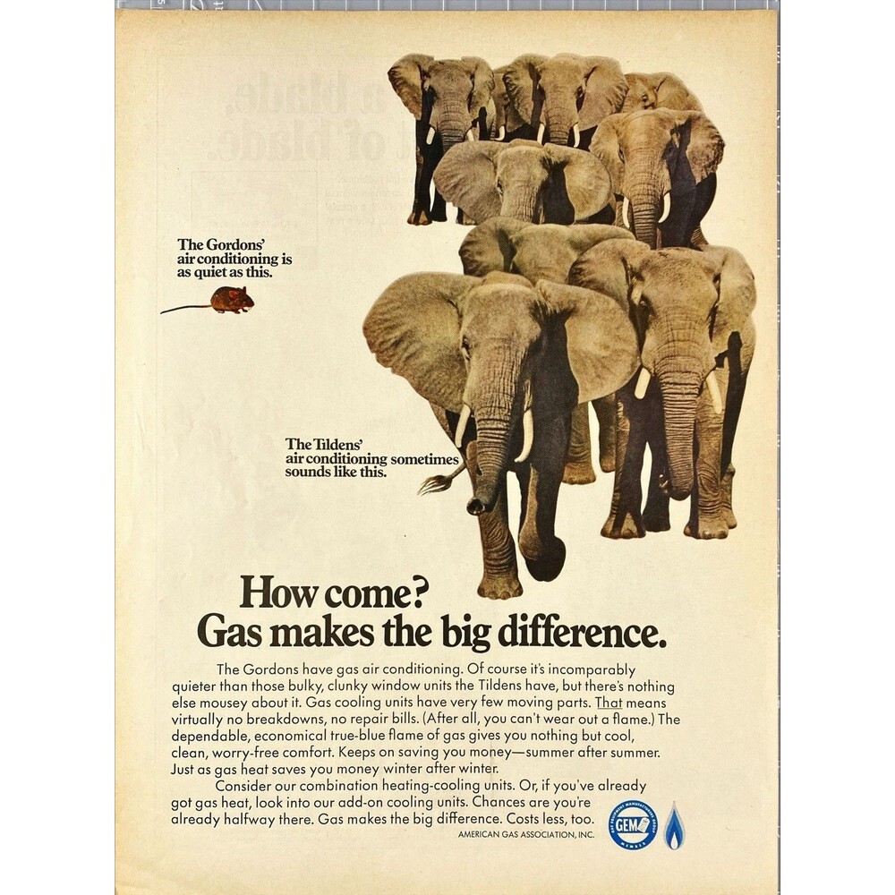 Gordons Gas Air Conditioners "Gas Makes the Big Difference"Vintage Print Ad 1967